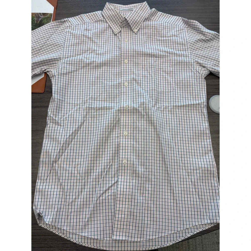 LL Bean Wrinkle Resistant Shirt 15.5-35 Pink Blue Check Plaid Cotton Button Down